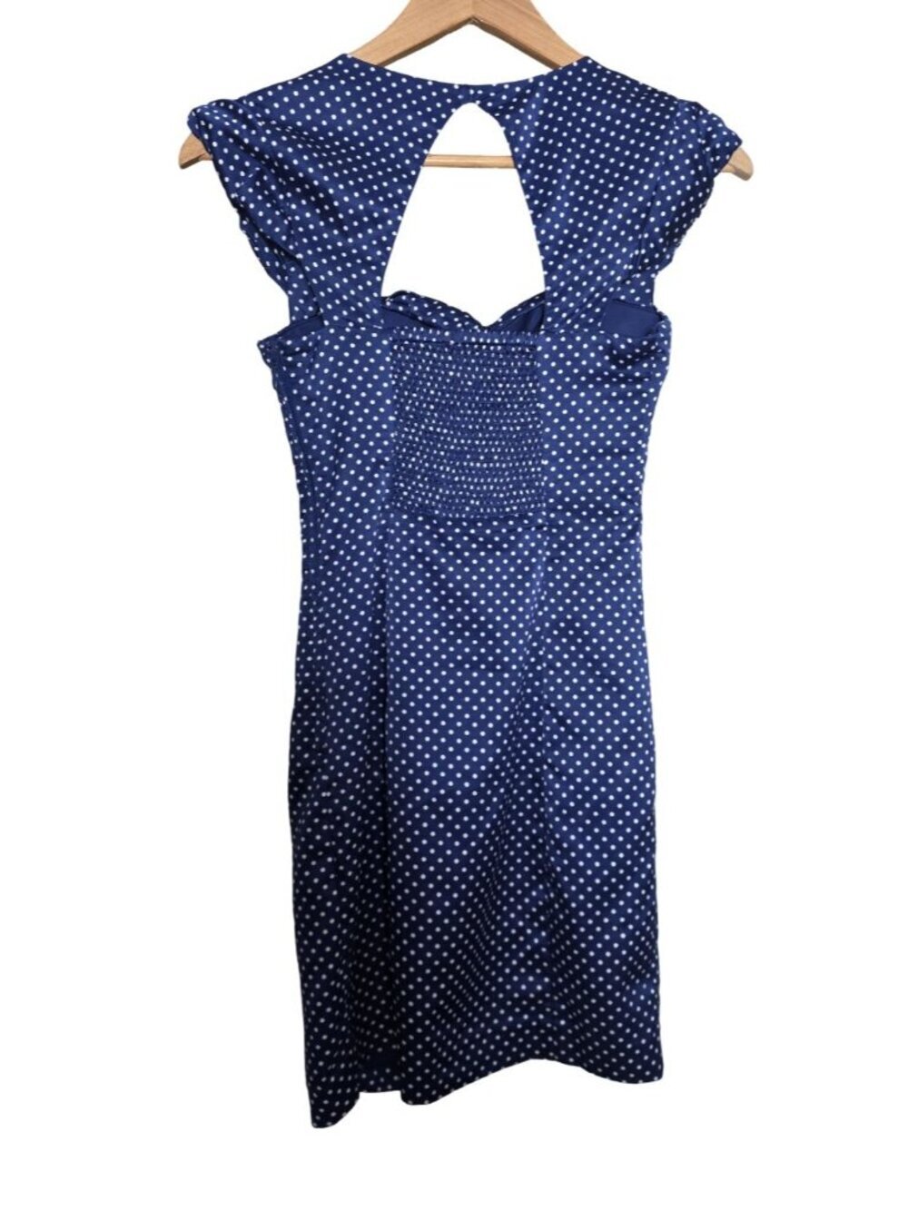 Women's - Guess Blue & White Satin Polka Dot Pin-Up Dress, Size 2 - Picture 7 of 10